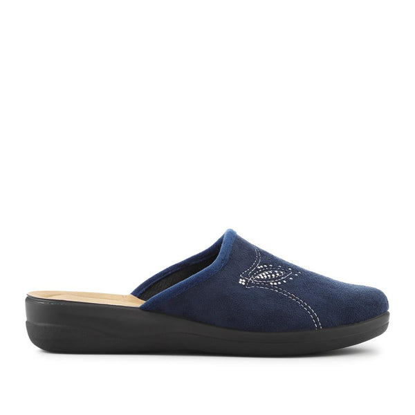 pavers Luxury Embroidered Mule Slippers - Navy