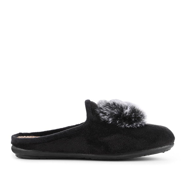 pavers Luxury PomPom Slippers - Black