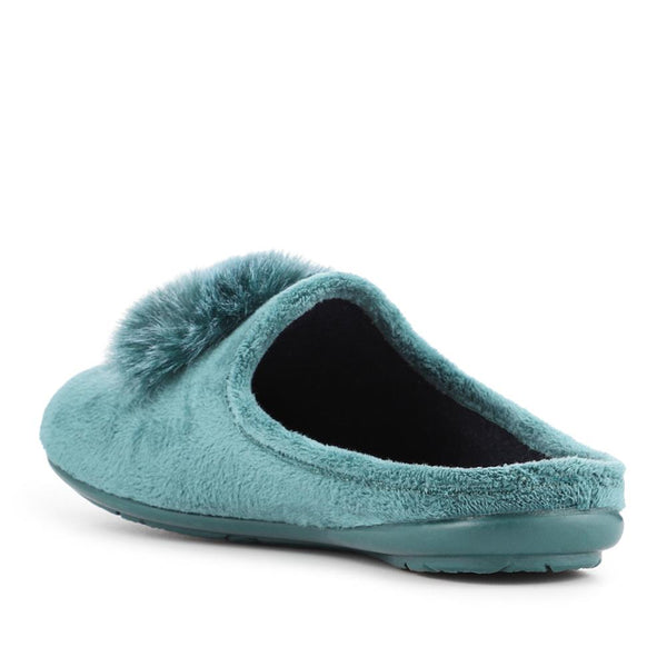 Pavers Luxury PomPom Slippers - Teal