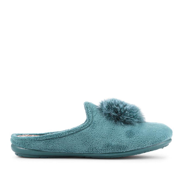 pavers Luxury PomPom Slippers - Teal