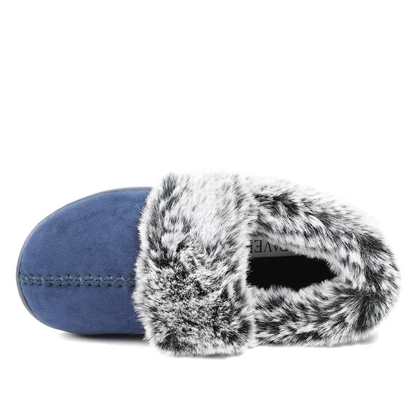 Pavers Luxury Velour Cushioned Slippers - Navy