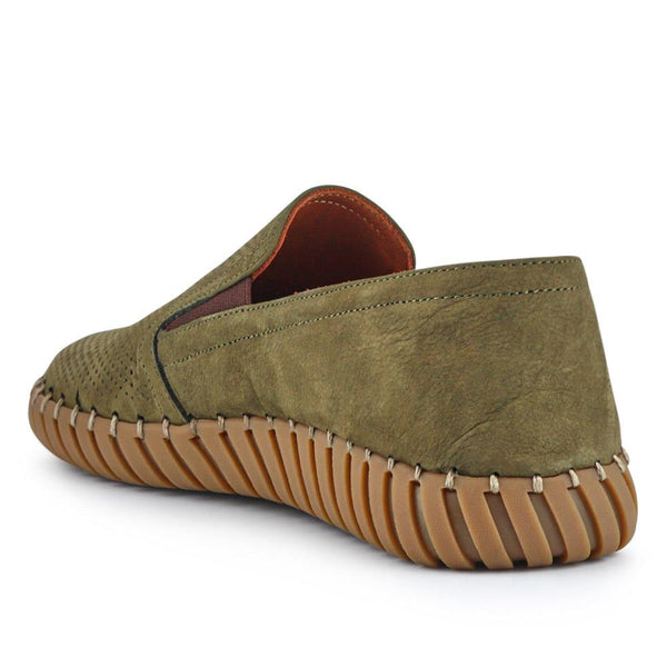 Pavers Men's Casual Leather Slip-On Shoes - Khaki