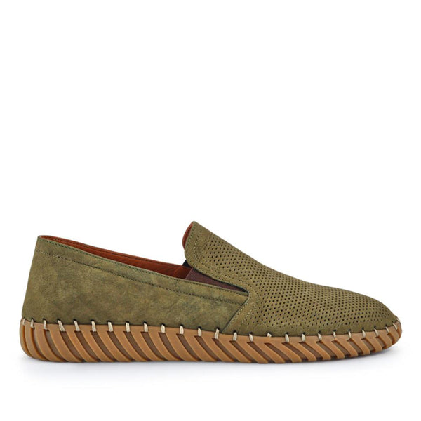 pavers Men's Casual Leather Slip-On Shoes - Khaki