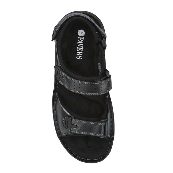 Pavers Men's Leather Adjustable Sandals - Black