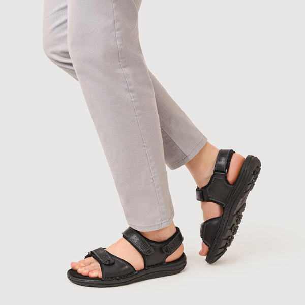 Pavers Men's Leather Adjustable Sandals - Black