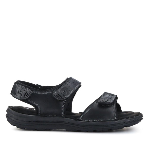 pavers Men's Leather Adjustable Sandals - Black