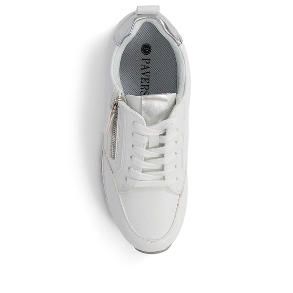 Pavers Metallic Accent Lace-Up Trainers - White