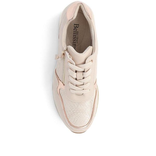 Pavers Metallic Accent Wedge Trainers - Beige