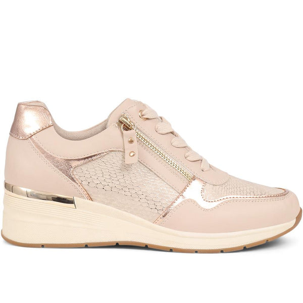 pavers Metallic Accent Wedge Trainers - Beige