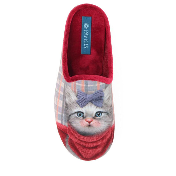 Pavers Novelty Cat Slippers - Burgundy