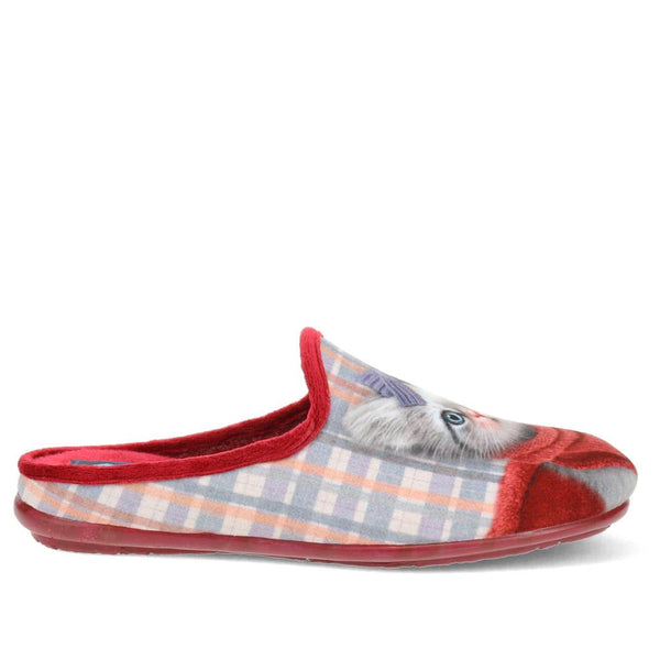 pavers Novelty Cat Slippers - Burgundy
