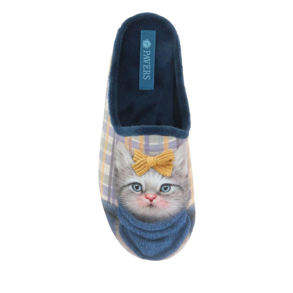 Pavers Novelty Cat Slippers - Navy