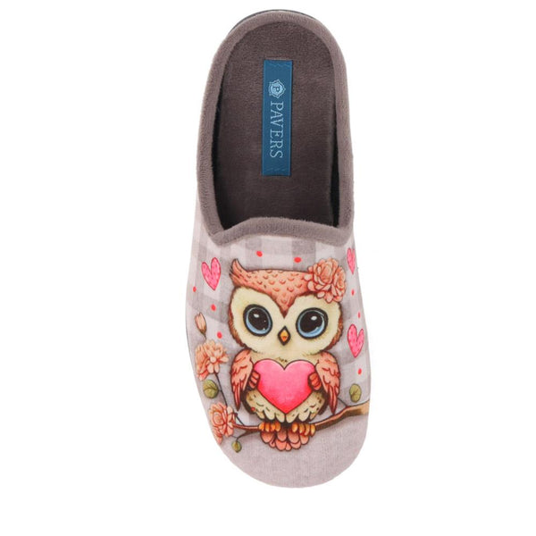 Pavers Novelty Owl Slippers - Grey
