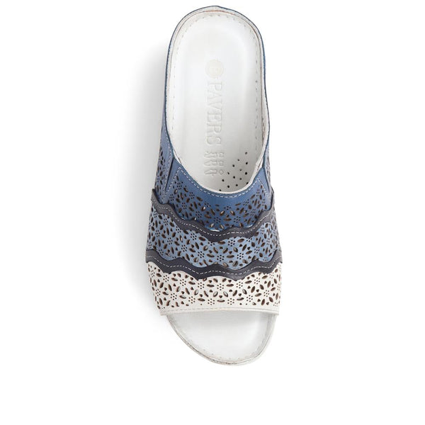 Pavers Open-Toe Leather Mule Sandals - Blue Multi