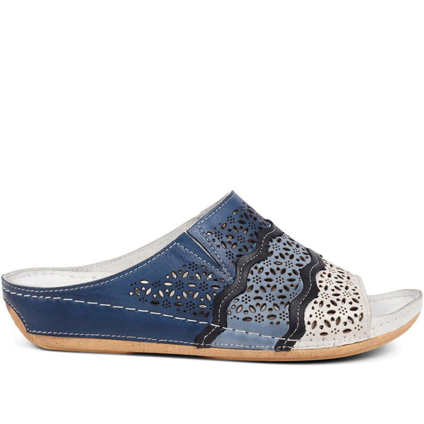 pavers Open-Toe Leather Mule Sandals - Blue Multi