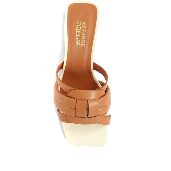 Pavers Pamela-02 Leather Block Heeled Mules - Camel