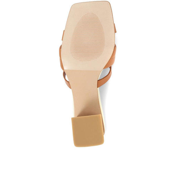 Pavers Pamela-02 Leather Block Heeled Mules - Camel