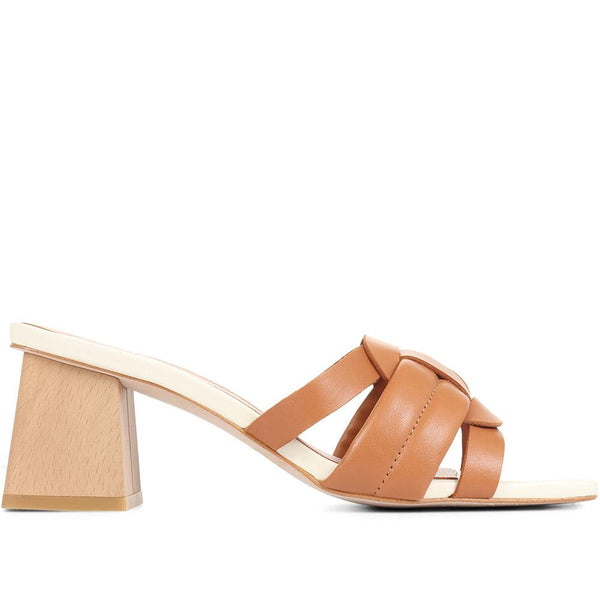 pavers Pamela-02 Leather Block Heeled Mules - Camel