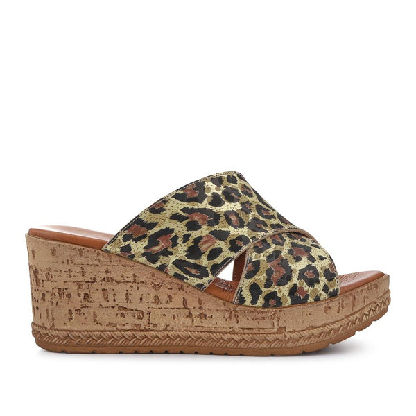pavers Premium Leather Wedge Heels - Leopard