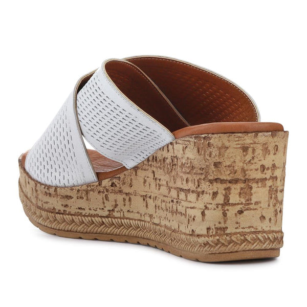 Pavers Premium Leather Wedge Heels - White