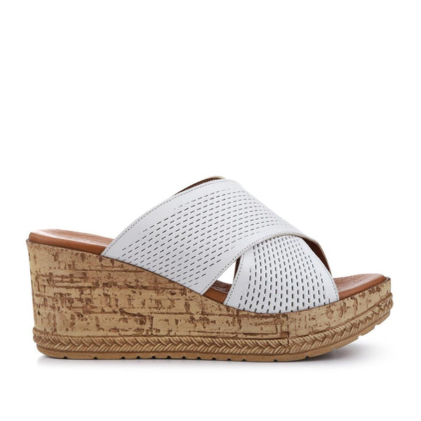 pavers Premium Leather Wedge Heels - White