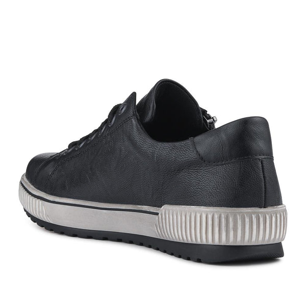 Pavers Remonte Zip & Lace Leather Trainers - Black