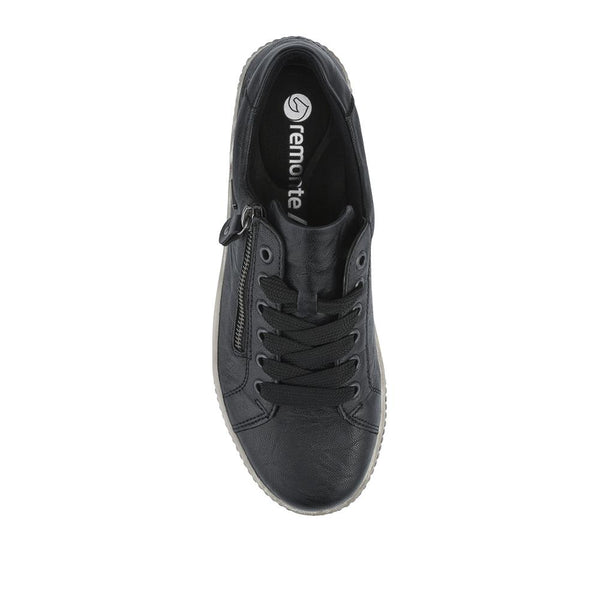 Pavers Remonte Zip & Lace Leather Trainers - Black