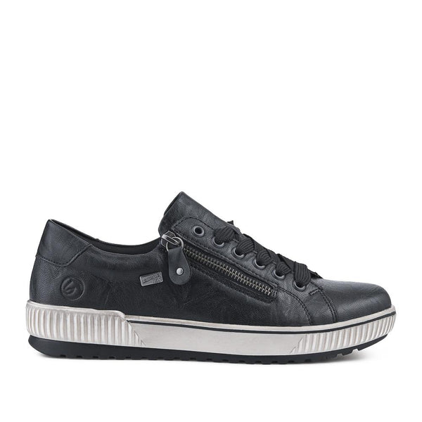 pavers Remonte Zip & Lace Leather Trainers - Black
