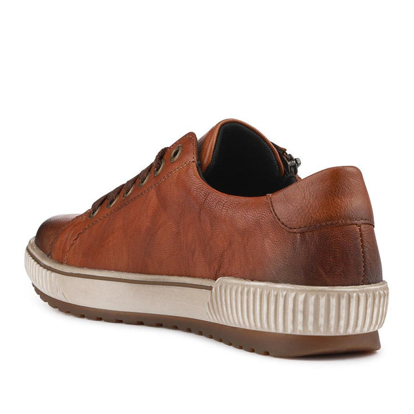 Pavers Remonte Zip & Lace Leather Trainers - Tan