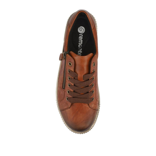 Pavers Remonte Zip & Lace Leather Trainers - Tan