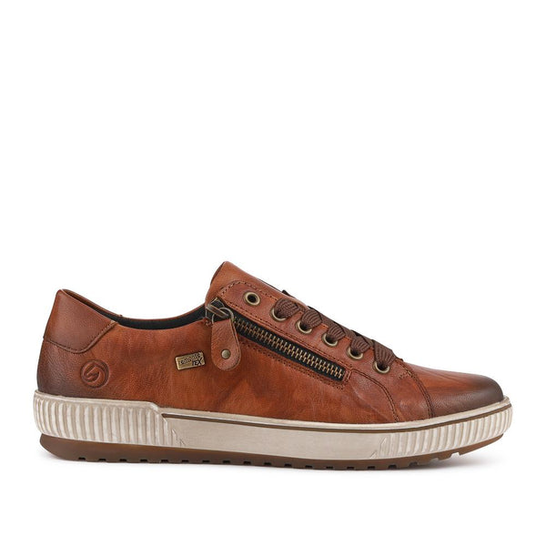 pavers Remonte Zip & Lace Leather Trainers - Tan