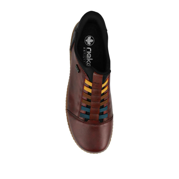 Pavers Rieker Leather Slip On Trainers - Burgundy