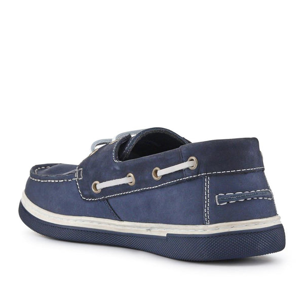 Pavers Rubber Soled Leather Boat Shoes - Navy