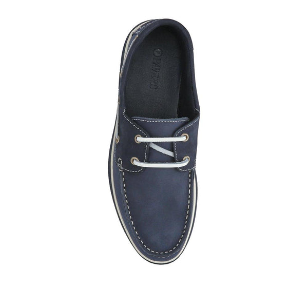 Pavers Rubber Soled Leather Boat Shoes - Navy