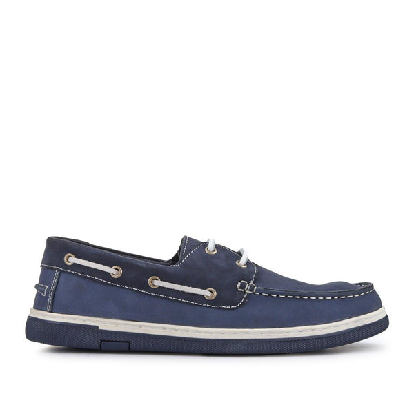 pavers Rubber Soled Leather Boat Shoes - Navy