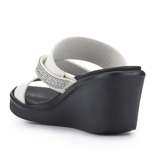 Pavers Rumble On Wedge-Heeled Mules - White