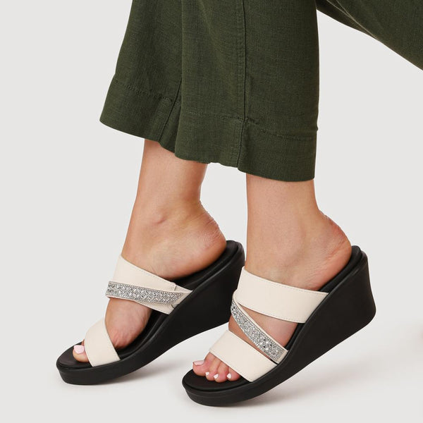 Pavers Rumble On Wedge-Heeled Mules - White