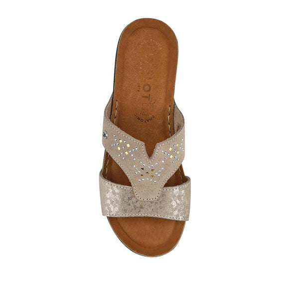 Pavers Shock-Absorbing Leather Wedge Mules - Beige