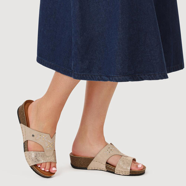 Pavers Shock-Absorbing Leather Wedge Mules - Beige