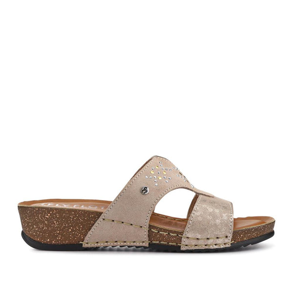 pavers Shock-Absorbing Leather Wedge Mules - Beige