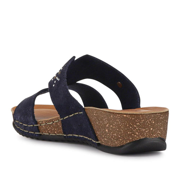 Pavers Shock-Absorbing Leather Wedge Mules - Blue