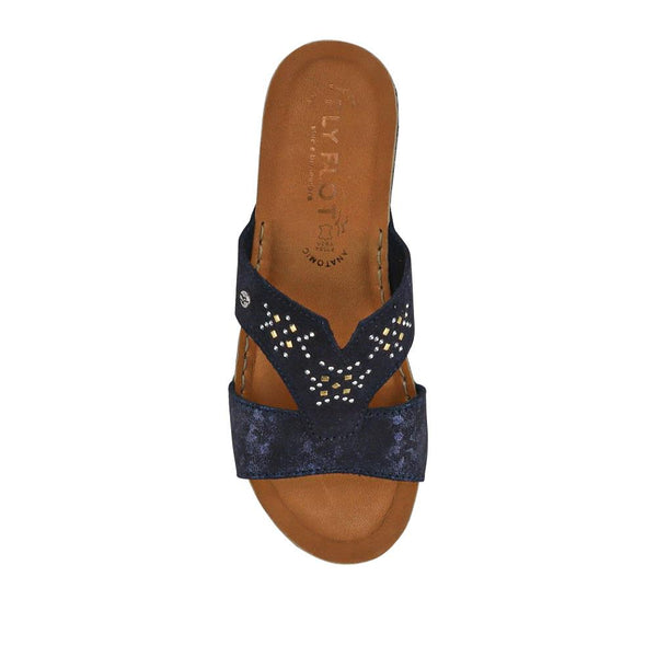 Pavers Shock-Absorbing Leather Wedge Mules - Blue