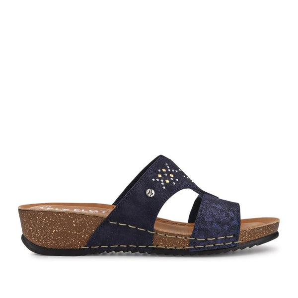 pavers Shock-Absorbing Leather Wedge Mules - Blue