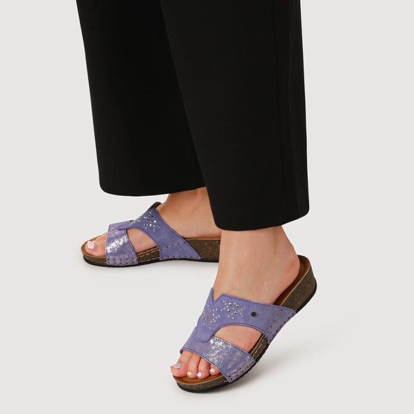 Pavers Shock-Absorbing Leather Wedge Mules - Purple