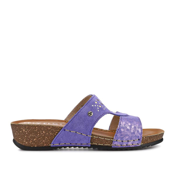 pavers Shock-Absorbing Leather Wedge Mules - Purple