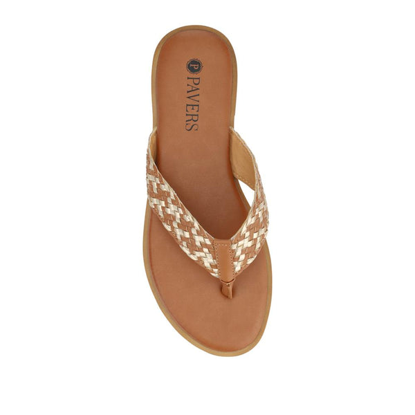 Pavers Short-Heeled Toe-Post Sandals - Brown Multi