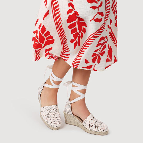 pavers Single Lace Wedge Sandals - Natural