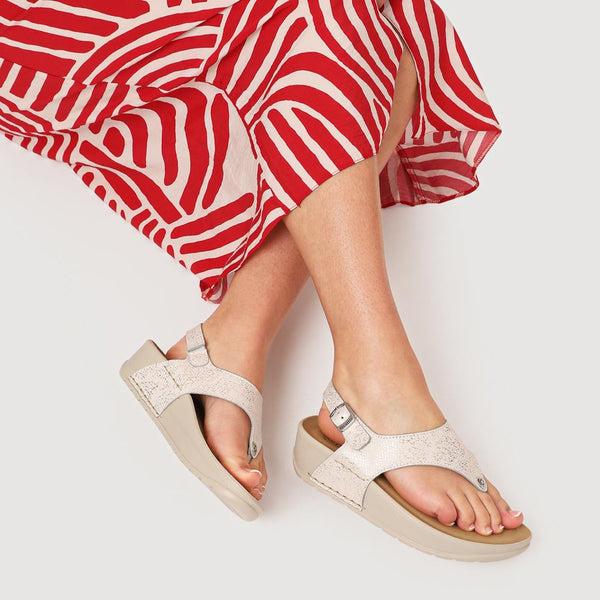 Pavers Slingback-Strapped Toe Post Sandals - White