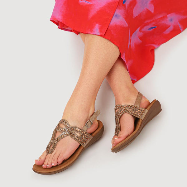 Pavers Slingback Toe Post Sandals - Gold