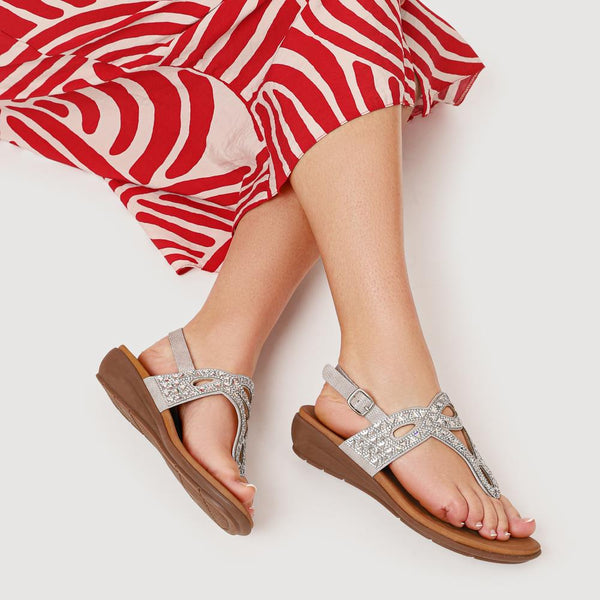 Pavers Slingback Toe Post Sandals - Silver